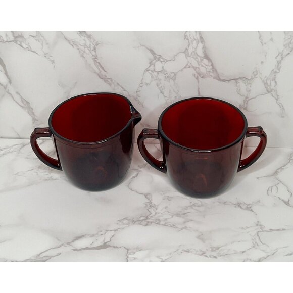 Vintage Anchor Hocking Royal Ruby Red Creamer and Sugar Set - Picture 3 of 6